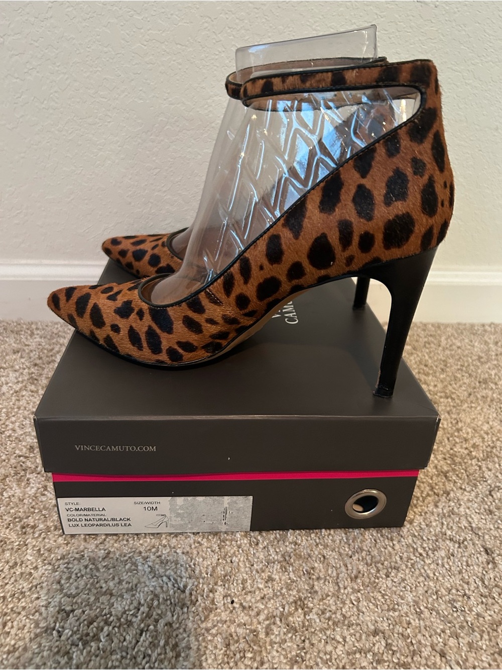 Vince Camuto Leopard Print Pointed Toe Ankle-Strap Heels - Brown/Black